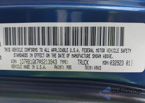 2010 Dodge Ram 1500 St from USA, damaged, VIN 1D7RB1GK7AS213943